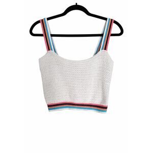 Francesca’s Blue Rain Crochet Tank Small 100% Cotton Rainbow Square Neck Boho